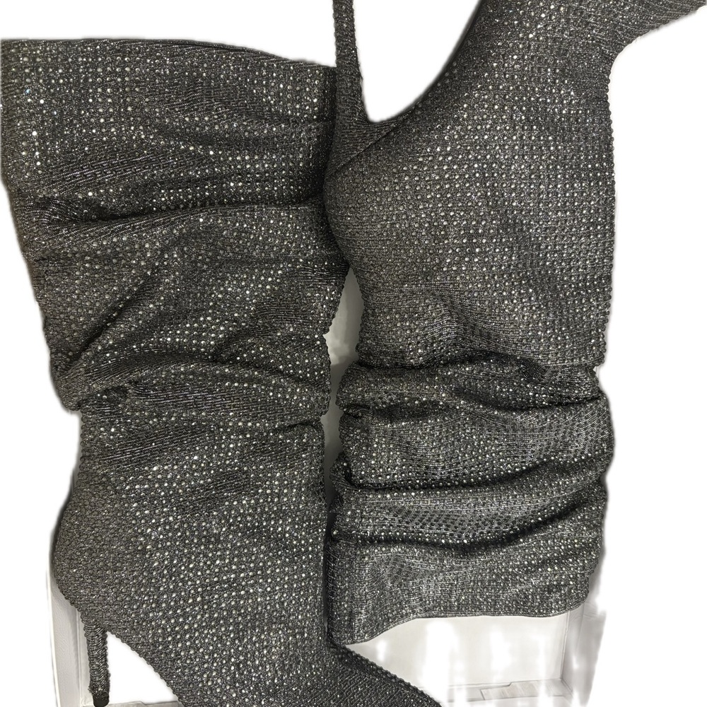 Jessica Simpson Women’s Layzer Silver Rhinestone Stilettos Scrunch Boots